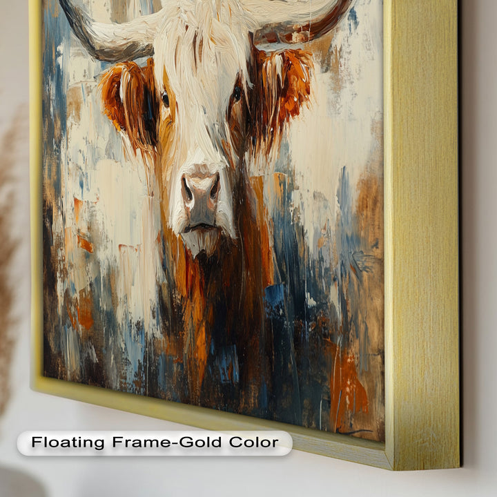 Highland Cow with White Horns – Animal Oil Painting