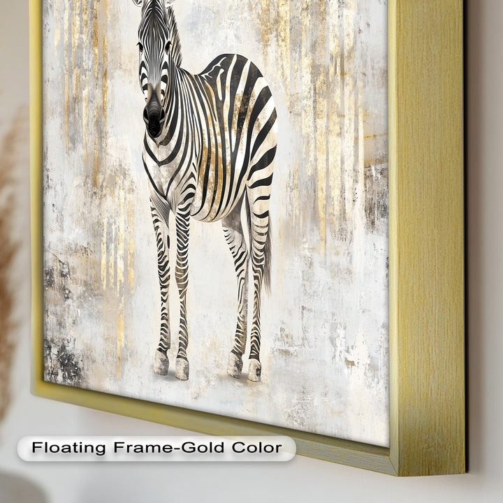 Golden Streak Zebra with Neutral Backdrop - Animal Oil Painting