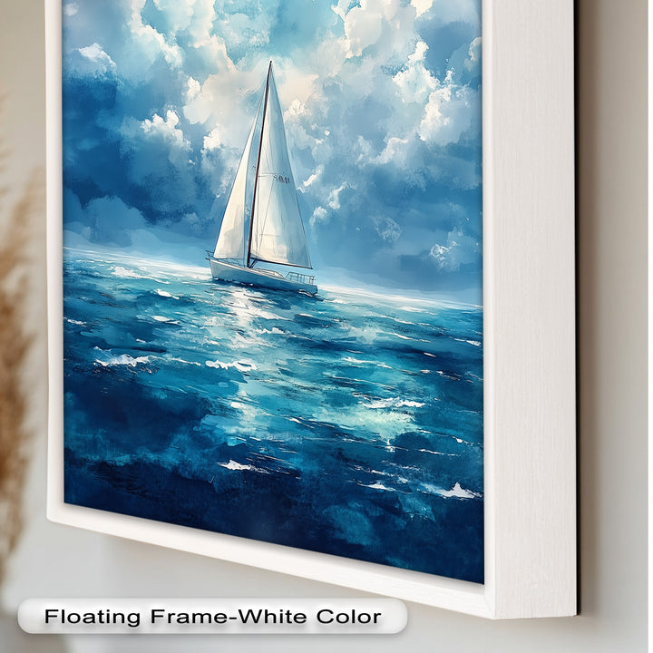 Blue Sky – White Sailboat Oil Painting