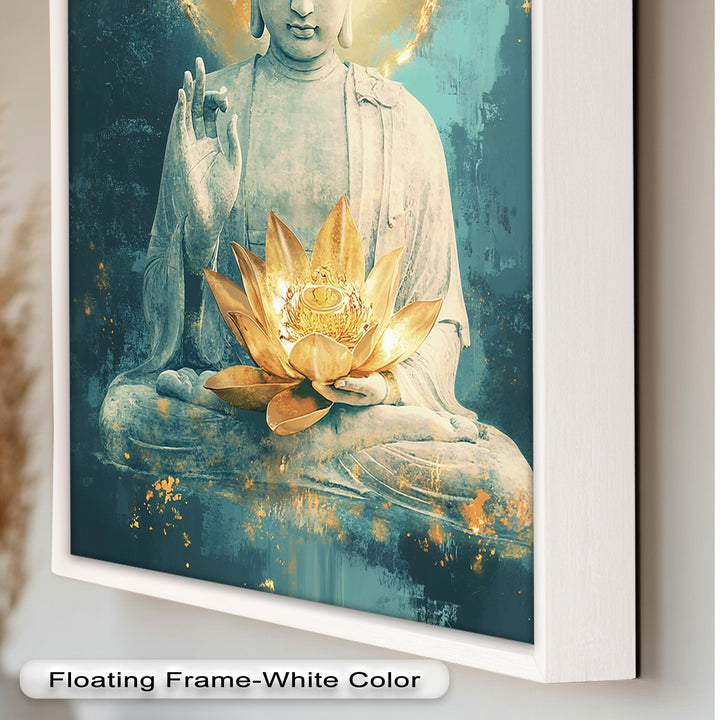 Buddha with Lotus Flower Wall Art – Religious Oil Painting