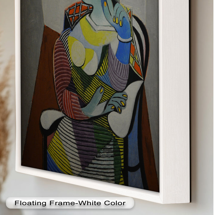 Striped Serenity – Colorful Woman in Hat Picasso Oil Painting