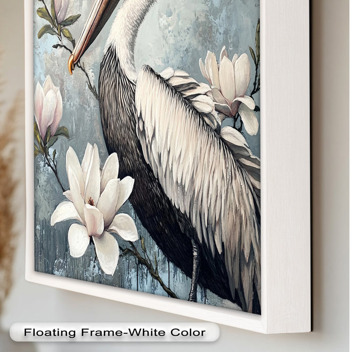 White Pelican Among Magnolia Blossoms - Animal Oil Painting