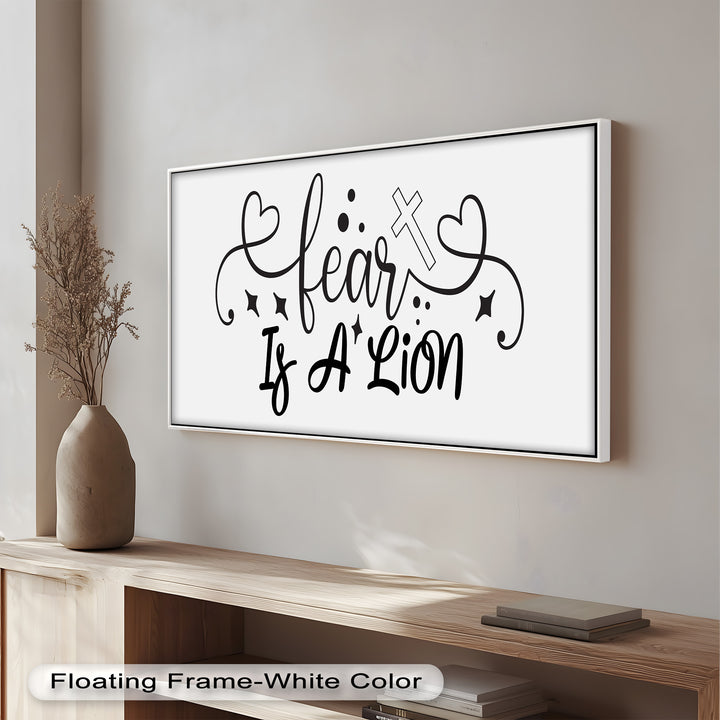 Modern Bible-Inspired Wall Art – Christian Oil Painting with “Fear Is a Lion” Message