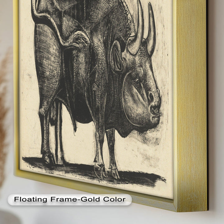 Expressive Bull Figure with Bold Linework – Figurative Oil Painting