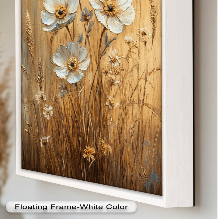 White Wildflowers in Wheat Field - Oil Painting