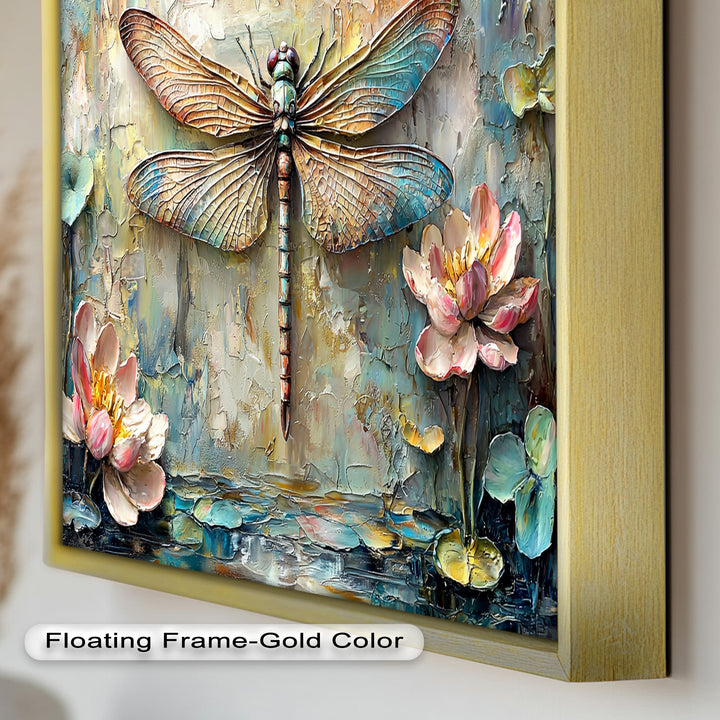 Floral Dragonfly – Framed Botanical Oil Painting