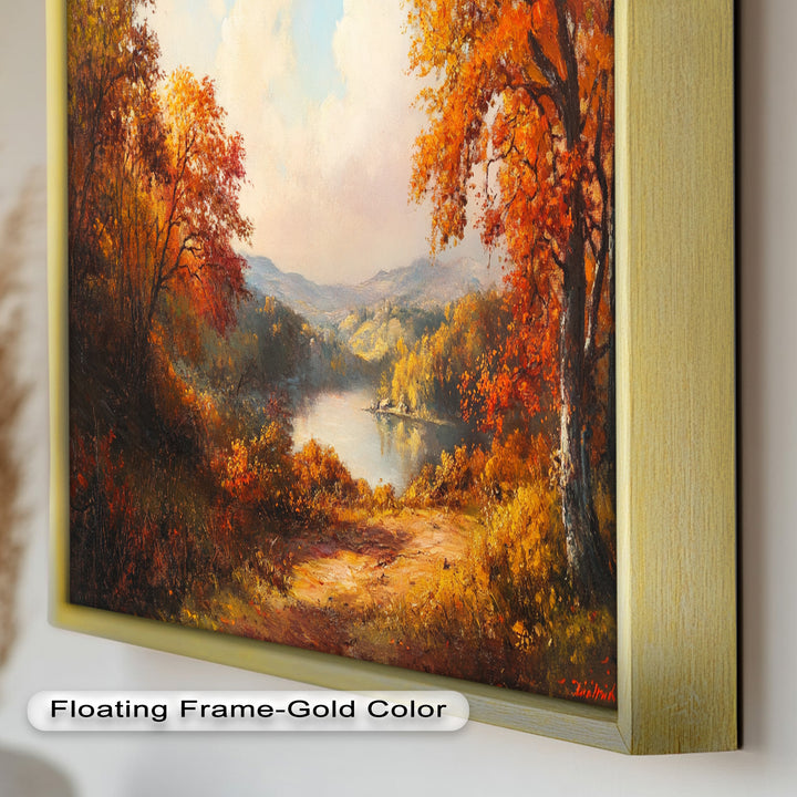 Golden Horizon – Ölgemälde mit herbstlichem Flussblick
