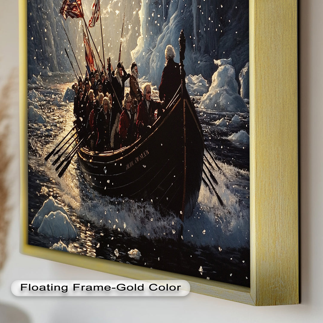 Crossing the Ice – Patriotic Revolutionary Boat Oil Painting