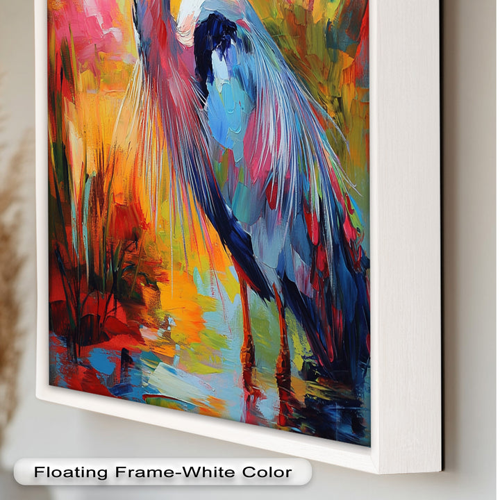 Colored Heron in Abstract Color Splash – Animal Oil Painting