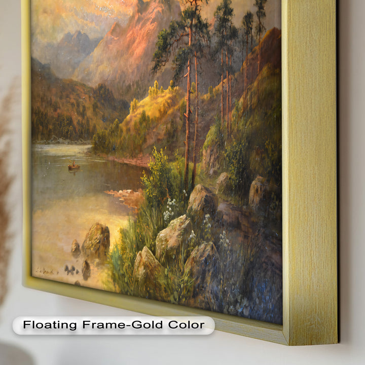 Goldene Gipfel bei Sonnenuntergang – Vintage-Ölgemälde