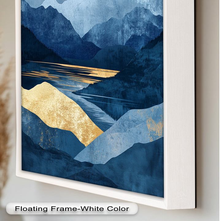 Golden Horizon – Abstract Blue Mountain Landscape Oil Painting