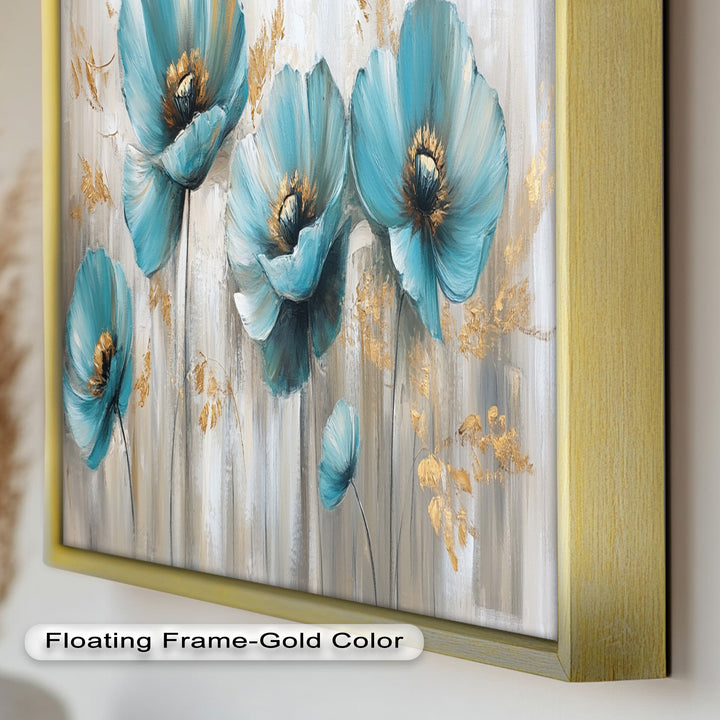 Blue Poppies with Metallic Accents - Flower Oil Painting