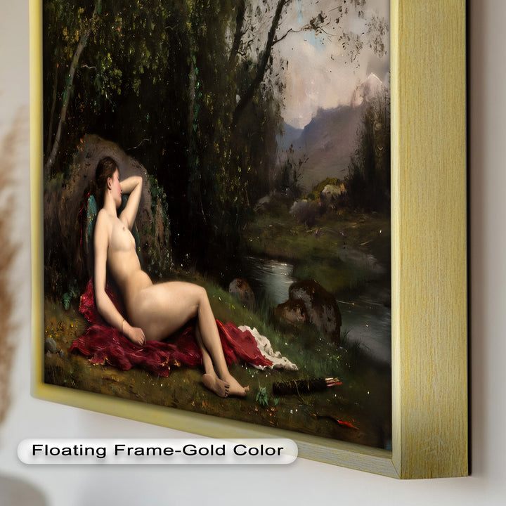 Reclining Diana – Classical Goddess in Nature Renaissance Oil Painting