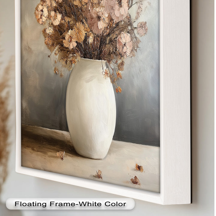 Brown Bouquet in White Vase - Flower Oil Painting