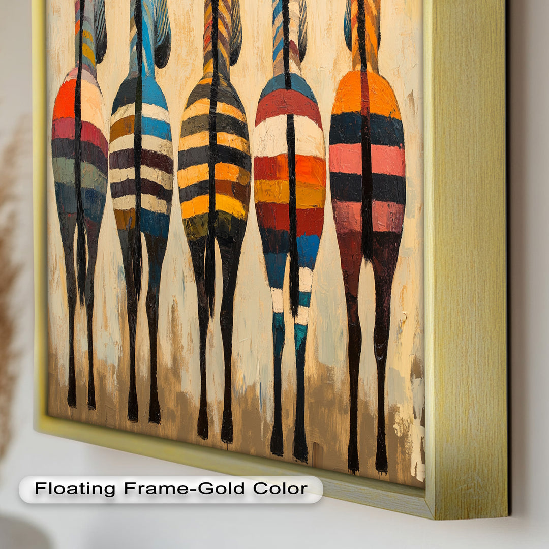 Five Colorful Zebras with Bold Stripes – Animal Oil Painting