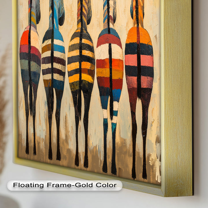 Five Colorful Zebras with Bold Stripes – Animal Oil Painting