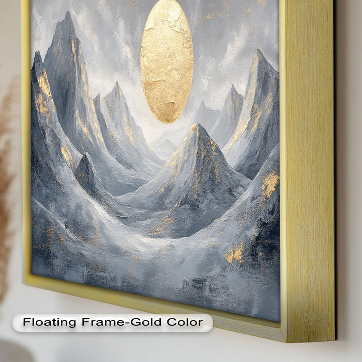Goldene Sonne über silbernen Gipfeln – Berg-Ölgemälde