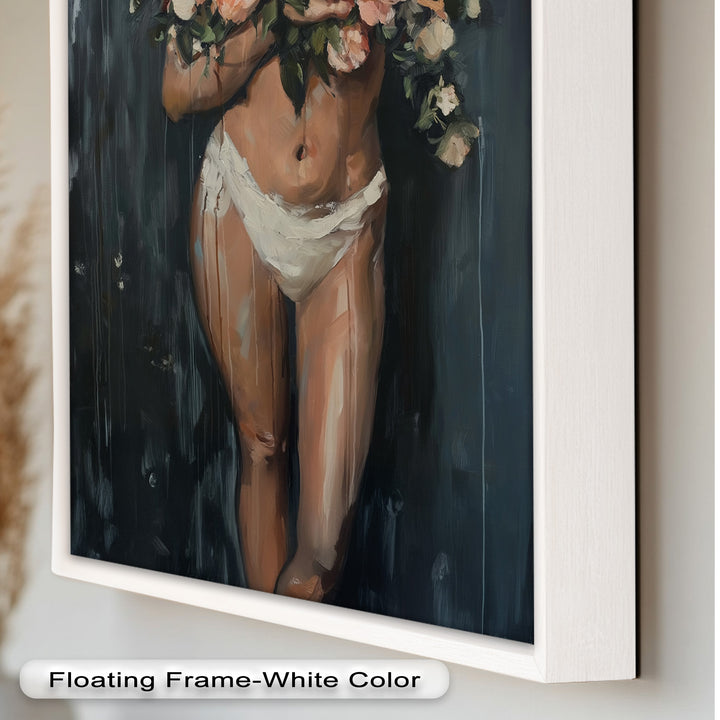 Floral Embrace – Abstract Nude with Blooming Bouquet Oil Painting