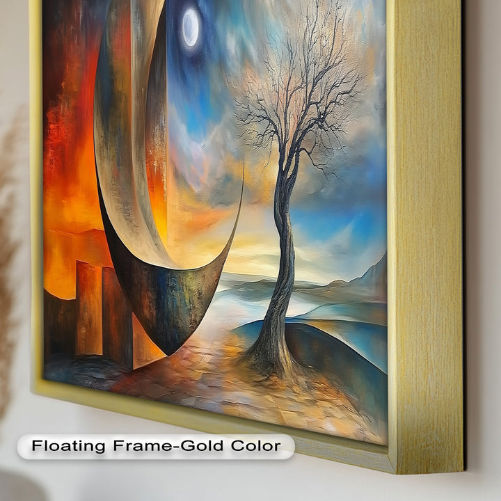 Moonlit Tree and Surreal Horizon - Abstract Oil Painting