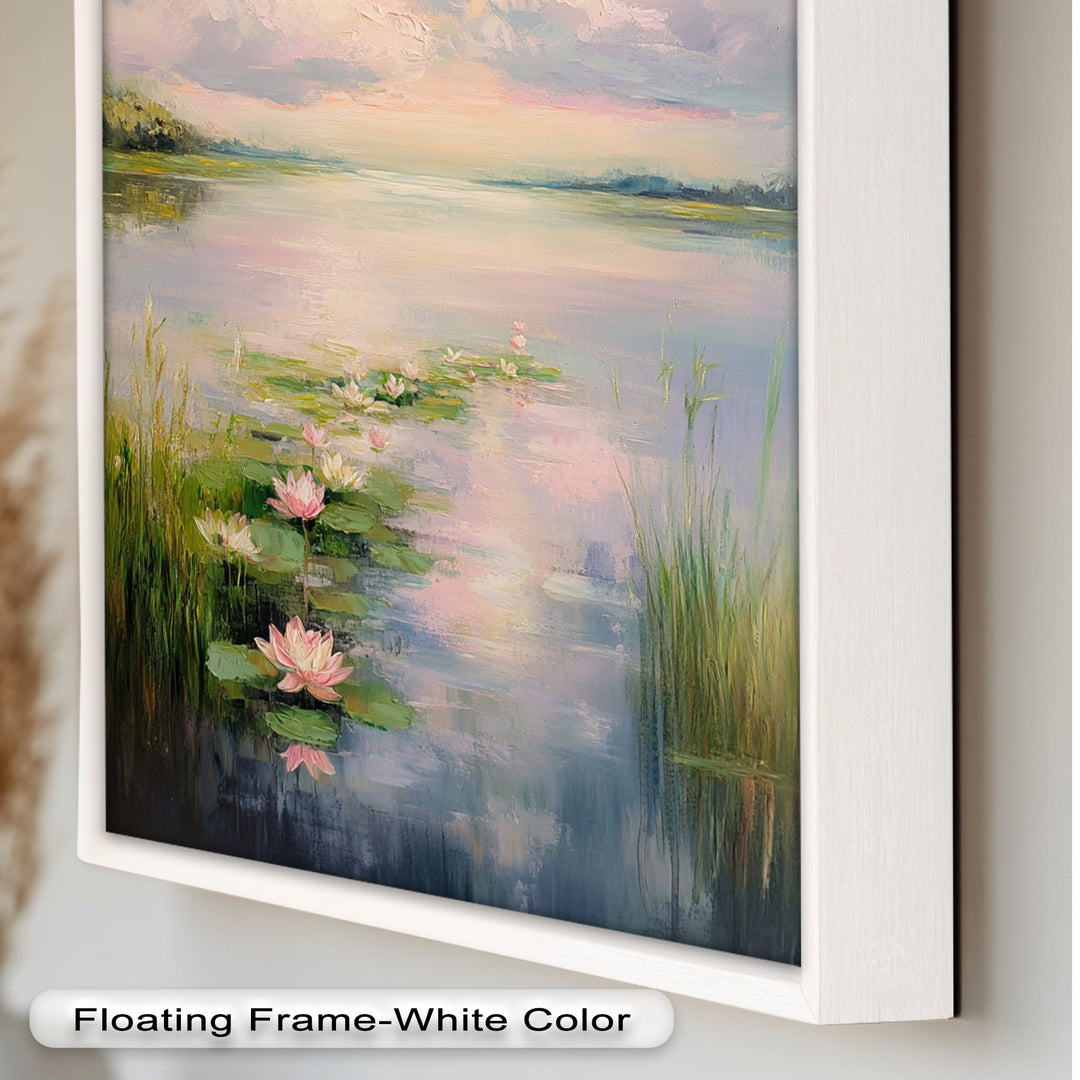 Lotus Tranquility – Seerosen auf pastellfarbenem Seeblumen-Ölgemälde