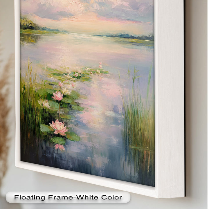 Lotus Tranquility – Seerosen auf pastellfarbenem Seeblumen-Ölgemälde