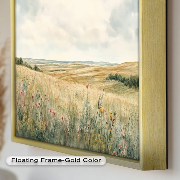 Soft Meadow Landscape Wall Art – Floral Oil Painting