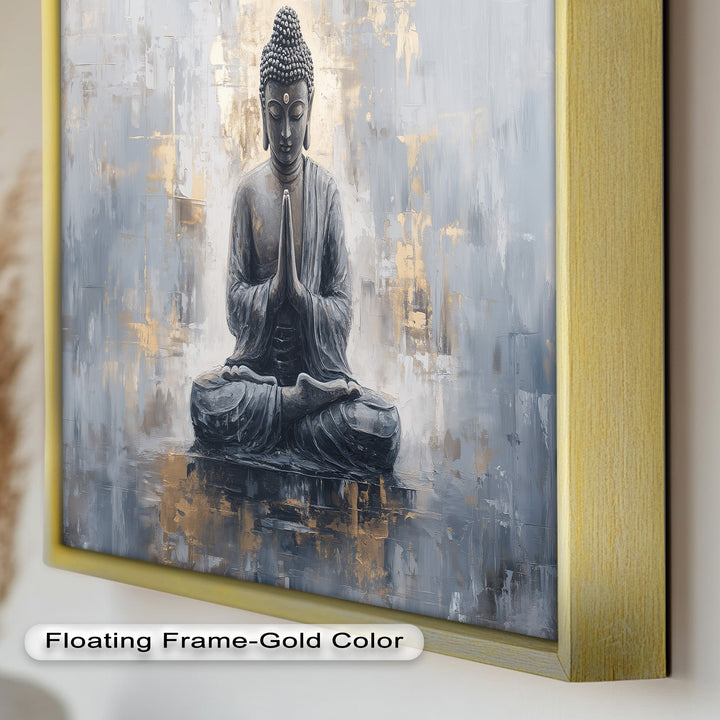 Graue Buddha-Meditationswandkunst – Religiöses Ölgemälde
