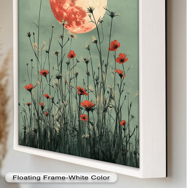 Celestial Wildflowers – Full Moon Over Red Meadow Blooms Oil Painting
