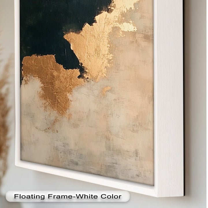 Golden Drift – Minimalistisches abstraktes Ölgemälde in Gold und Dunkelgrün