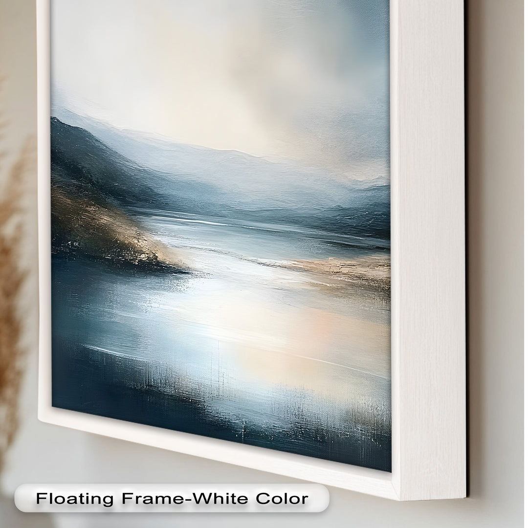 Misty Mountain Lake Landscape - Framed Oil Painting