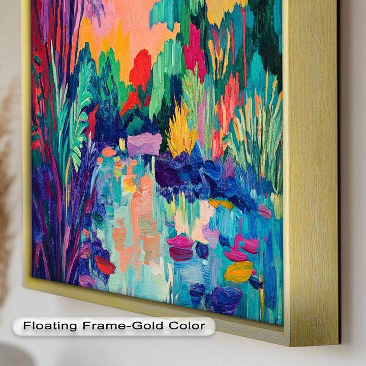 Sunset Reflections Oil Painting – Fauvist Lakeside Dreamscape