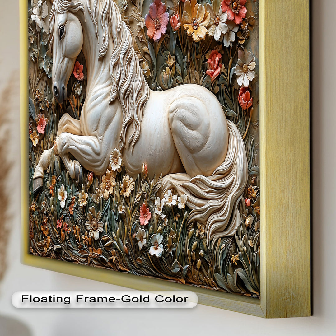 Rock Texture Flower Horse – Elegant Equine Oil Painting