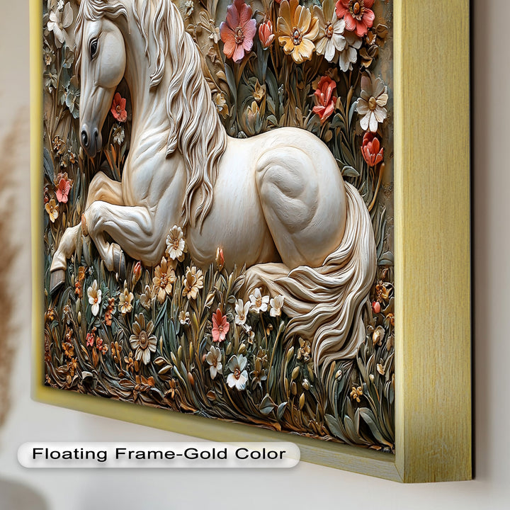 Rock Texture Flower Horse – Elegant Equine Oil Painting