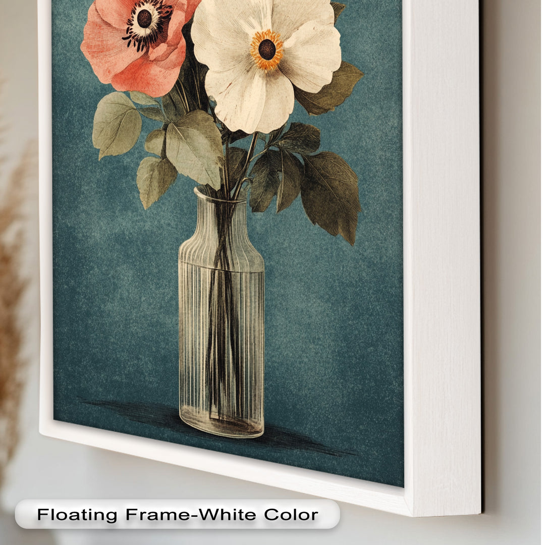 Vintage Mohnblumen in Glasvase – Romantisches Blumenölgemälde