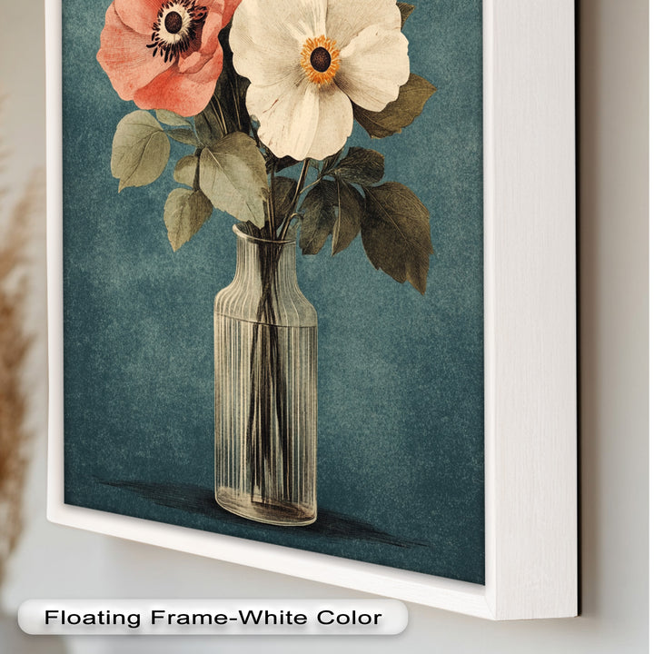 Vintage Mohnblumen in Glasvase – Romantisches Blumenölgemälde
