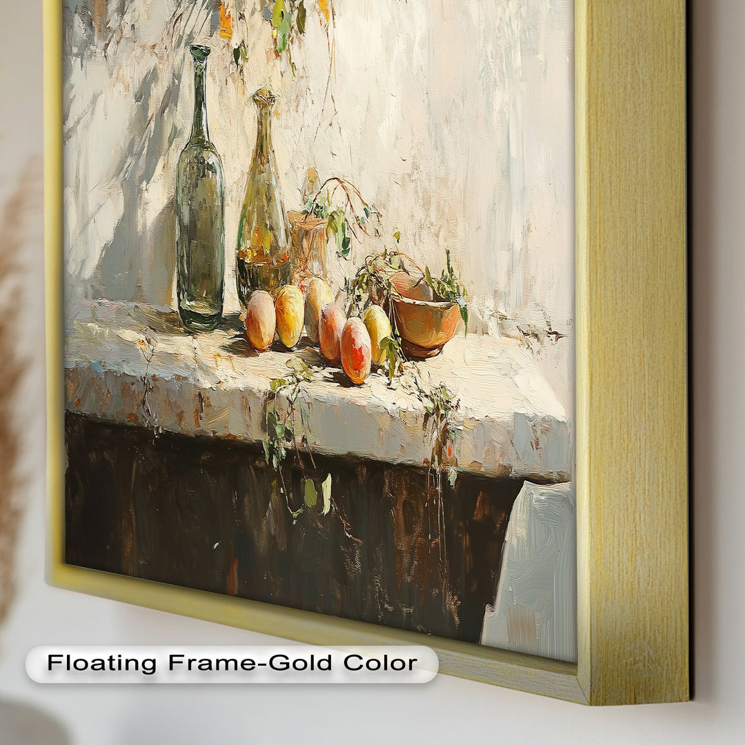 Vintage Peach & Bottle – Still Life Art Oil Painting