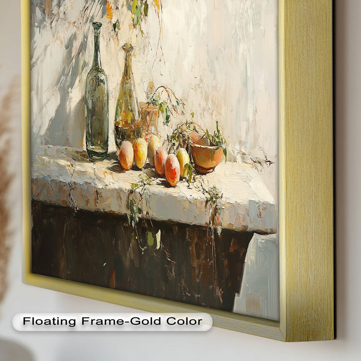 Vintage Peach & Bottle – Still Life Art Oil Painting