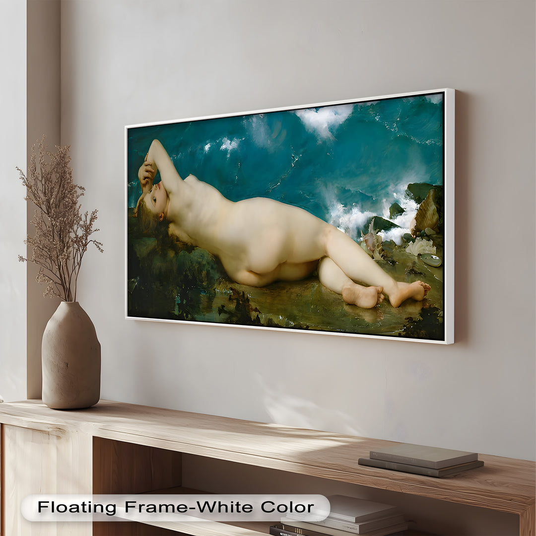 Sirensong Repose – Mythological Nude Beside the Sea Oil Painting