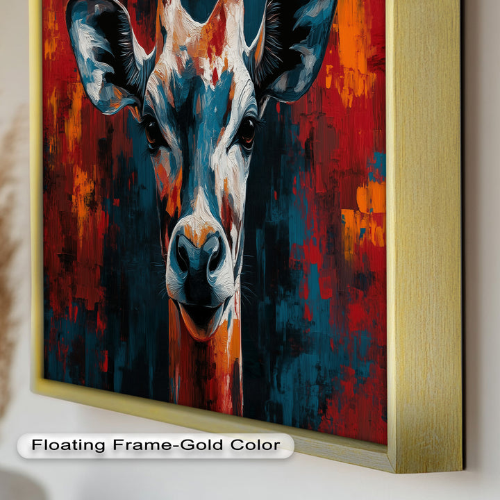 Giraffe Portrait in Abstract Flames – Animal Oil Painting