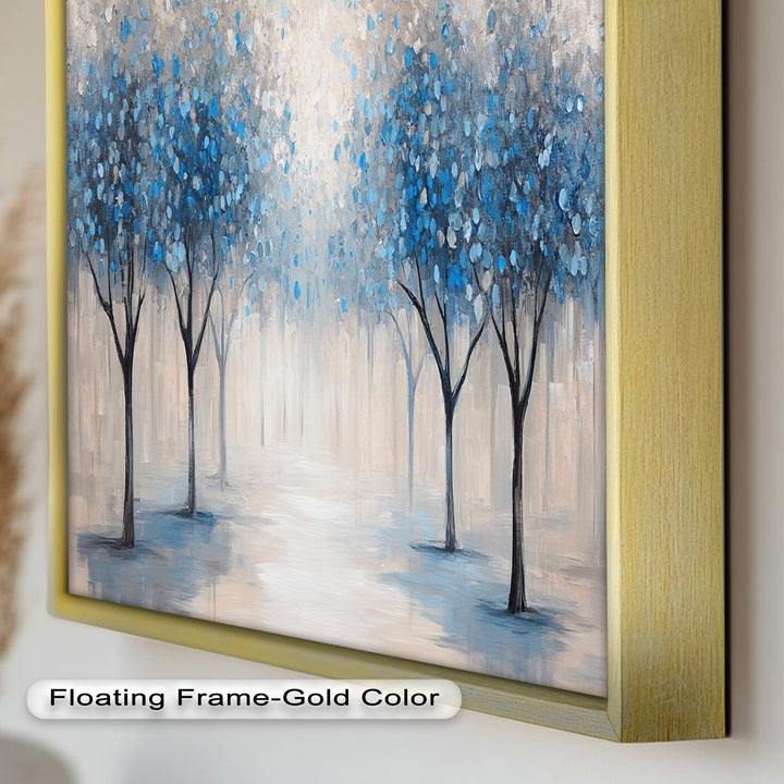 Misty Blue Blossom Trees Wall Art – Floral Oil Painting