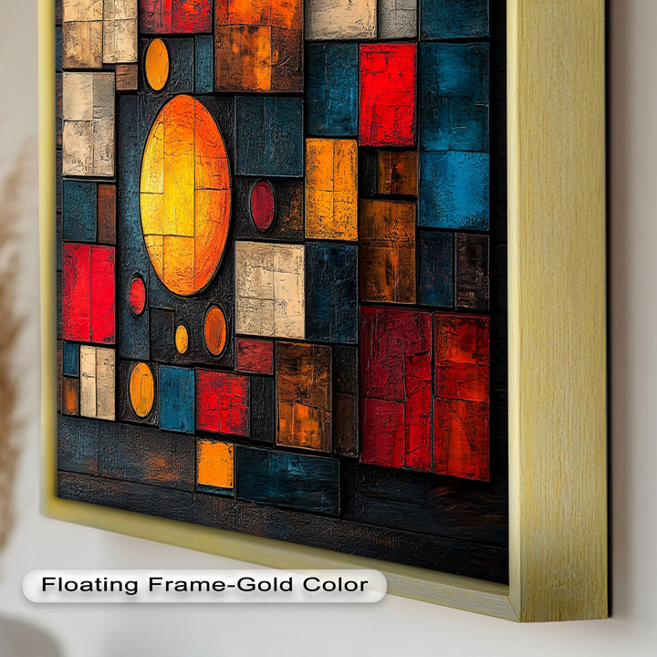 Geometrische Sunburst Fusion – Farbenfrohe Ölgemälde