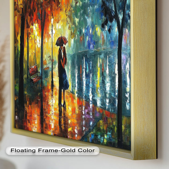 Golden Glow – Lovers Beneath the Umbrella Love Oil Painting
