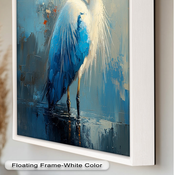 Blue Heron in Abstract – Framed Oil Painting