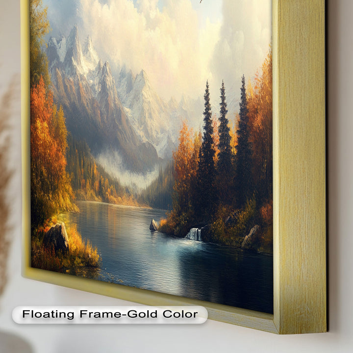 Herbstliche Seewandkunst – Ölgemälde einer Berglandschaft