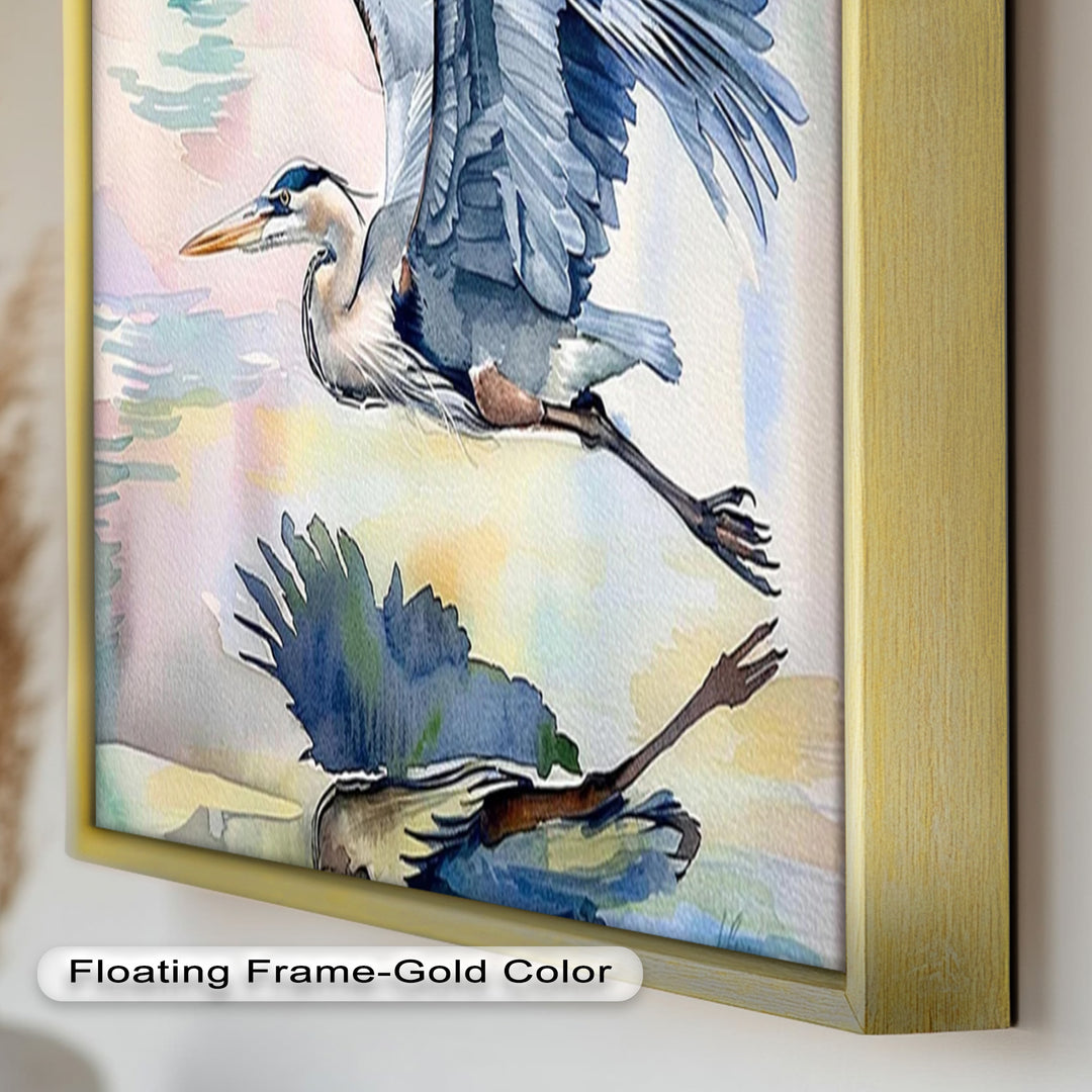 Flying Heron Bird Wall Art – Elegant Nature Oil Painting