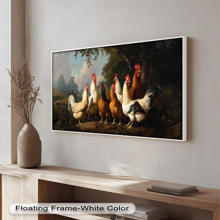 Roosters and Hens in a Countryside Clearing - Animal Oil Painting