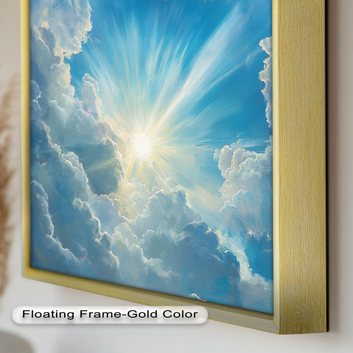 Heavenly Clouds and Radiant Sun – Luminous Sky Oil Painting