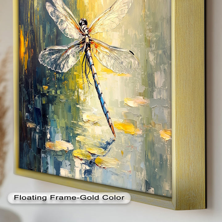 Shimmering Dragonfly Over Lily Pond – Animal Oil Painting