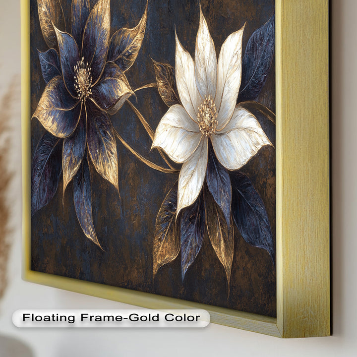 Blue Floral Stained Art – Botanical Oil Painting