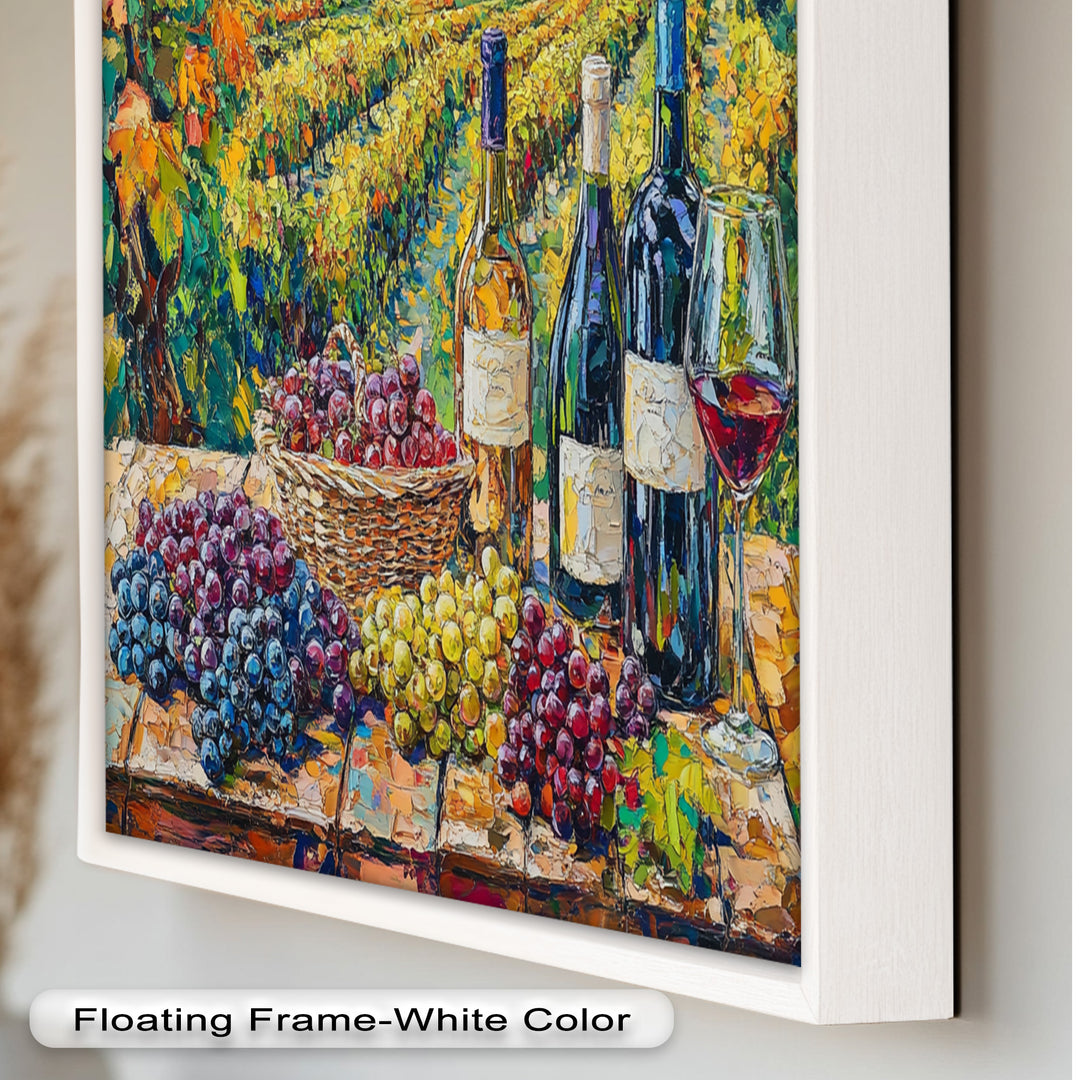 Wine Bottles and Grapes in Sunlit Fields - Still Life Oil Painting